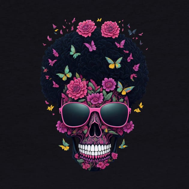 Funny Sugar Candy Skull With Sun Glasses and Afro by allovervintage